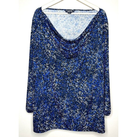 Land's End Womens Blouse Long Sleeve Pullover Cowl Neck Stretch Blue Size 3X - Picture 1 of 12